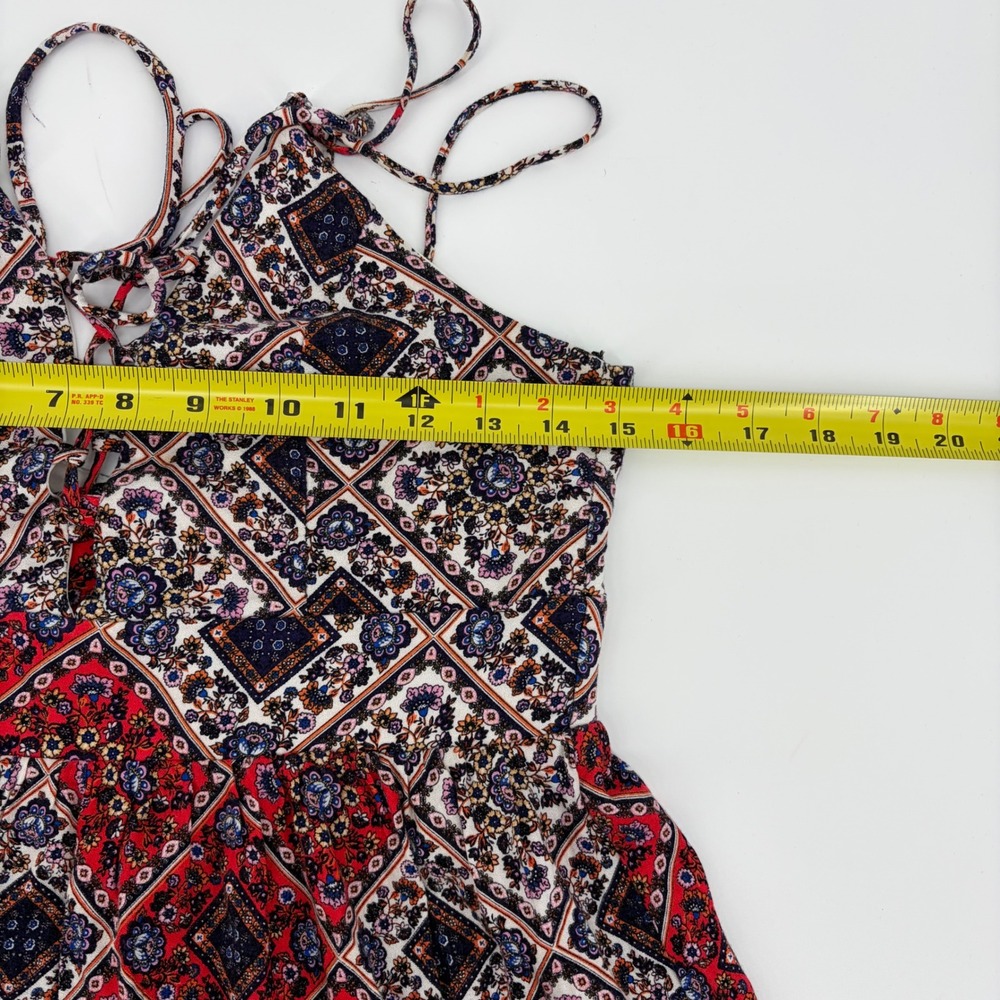 Alya Maxi Dress Women Size S Red Blue Boho Patchwork Lace Up Summer Coastal - Picture 9 of 10